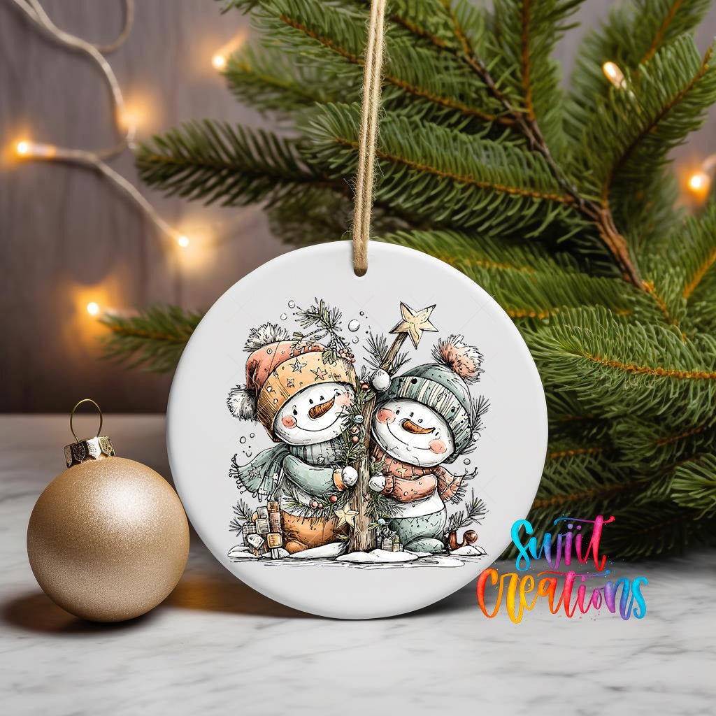 Happy Snowman with Christmas Tree UV DTF Ornament Transfer | O-1716 - Swiit Creations