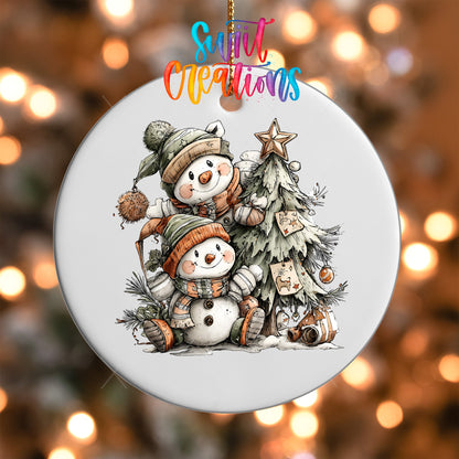 Happy Snowman with Christmas Tree UV DTF Ornament Transfer | O-1717 - Swiit Creations