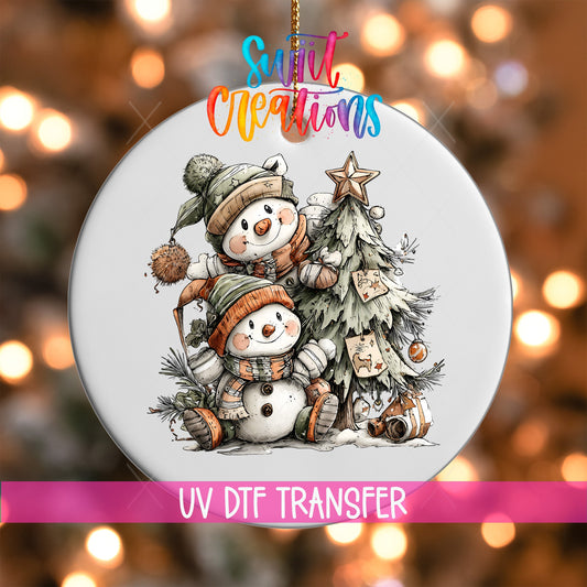 Happy Snowman with Christmas Tree UV DTF Ornament Transfer | O-1717 - Swiit Creations