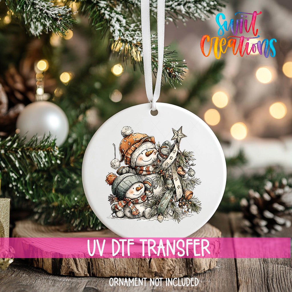 Happy Snowman with Christmas Tree UV DTF Ornament Transfer | O-1718 - Swiit Creations