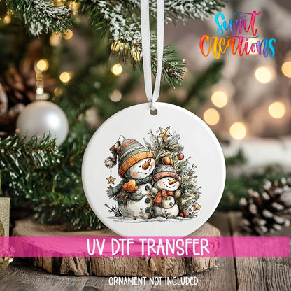Happy Snowman with Christmas Tree UV DTF Ornament Transfer | O-1720 - Swiit Creations