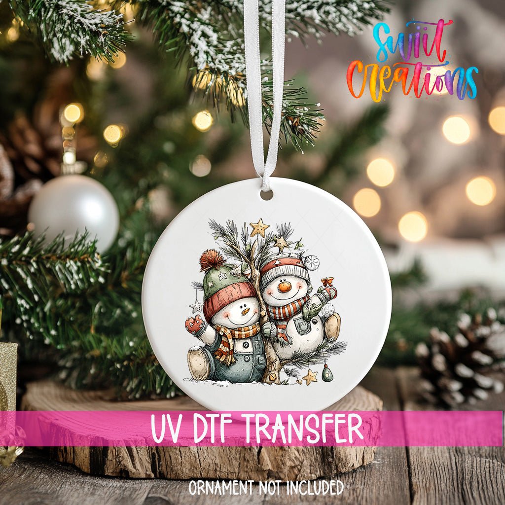 Happy Snowman with Christmas Tree UV DTF Ornament Transfer | O-1721 - Swiit Creations