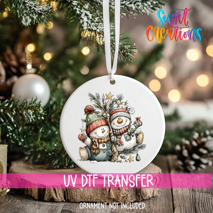 Happy Snowman with Christmas Tree UV DTF Ornament Transfer | O-1721 - Swiit Creations