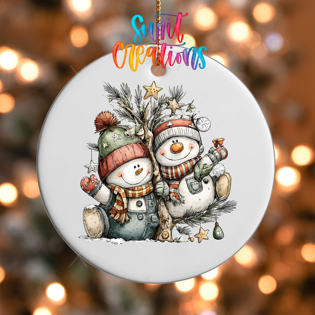 Happy Snowman with Christmas Tree UV DTF Ornament Transfer | O-1721 - Swiit Creations
