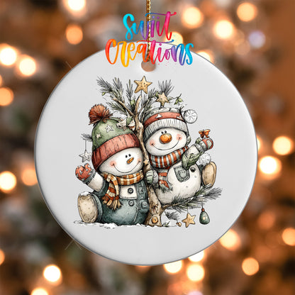 Happy Snowman with Christmas Tree UV DTF Ornament Transfer | O-1721 - Swiit Creations