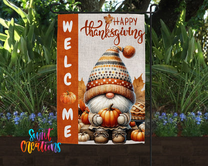 Happy Thanksgiving Yard Flag | Fall Gnome Garden Flag with Pumpkins | Cute Outdoor Autumn Decor | YF80 - Swiit Creations