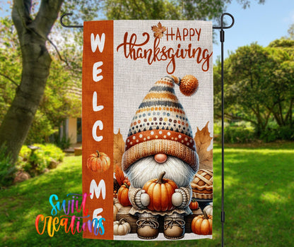 Happy Thanksgiving Yard Flag | Fall Gnome Garden Flag with Pumpkins | Cute Outdoor Autumn Decor | YF80 - Swiit Creations