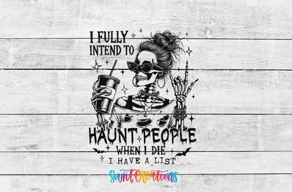 Haunt People Skeleton UV DTF transfer shown as a full artwork preview from Swiit Creations