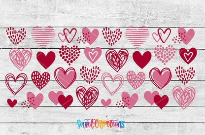 Heart Doodle UV DTF Transfer Tumbler Wrap | Pink Red Valentine Hearts Cup Decal | DTF252 - Swiit Creations