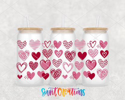 Heart Doodle UV DTF Transfer Tumbler Wrap | Pink Red Valentine Hearts Cup Decal | DTF252 - Swiit Creations