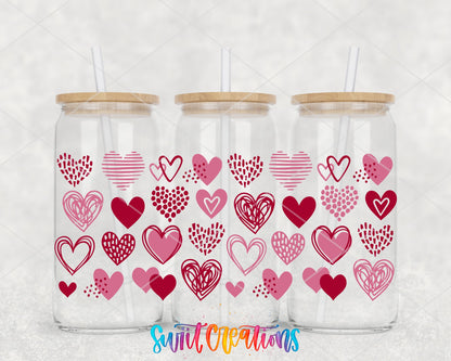 Heart Doodle UV DTF Transfer Tumbler Wrap | Pink Red Valentine Hearts Cup Decal | DTF252 - Swiit Creations