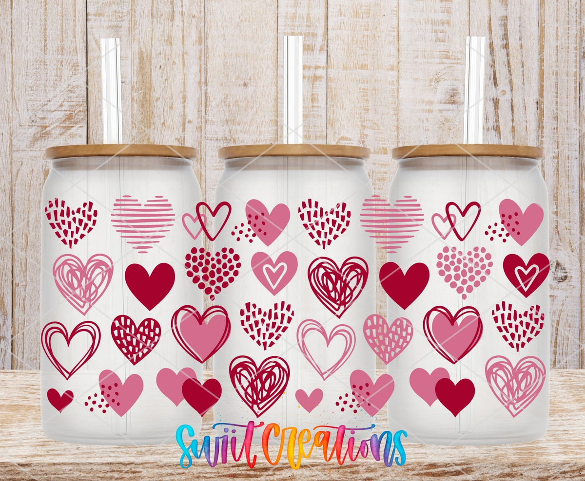 Heart Doodle UV DTF Transfer Tumbler Wrap | Pink Red Valentine Hearts Cup Decal | DTF252 - Swiit Creations