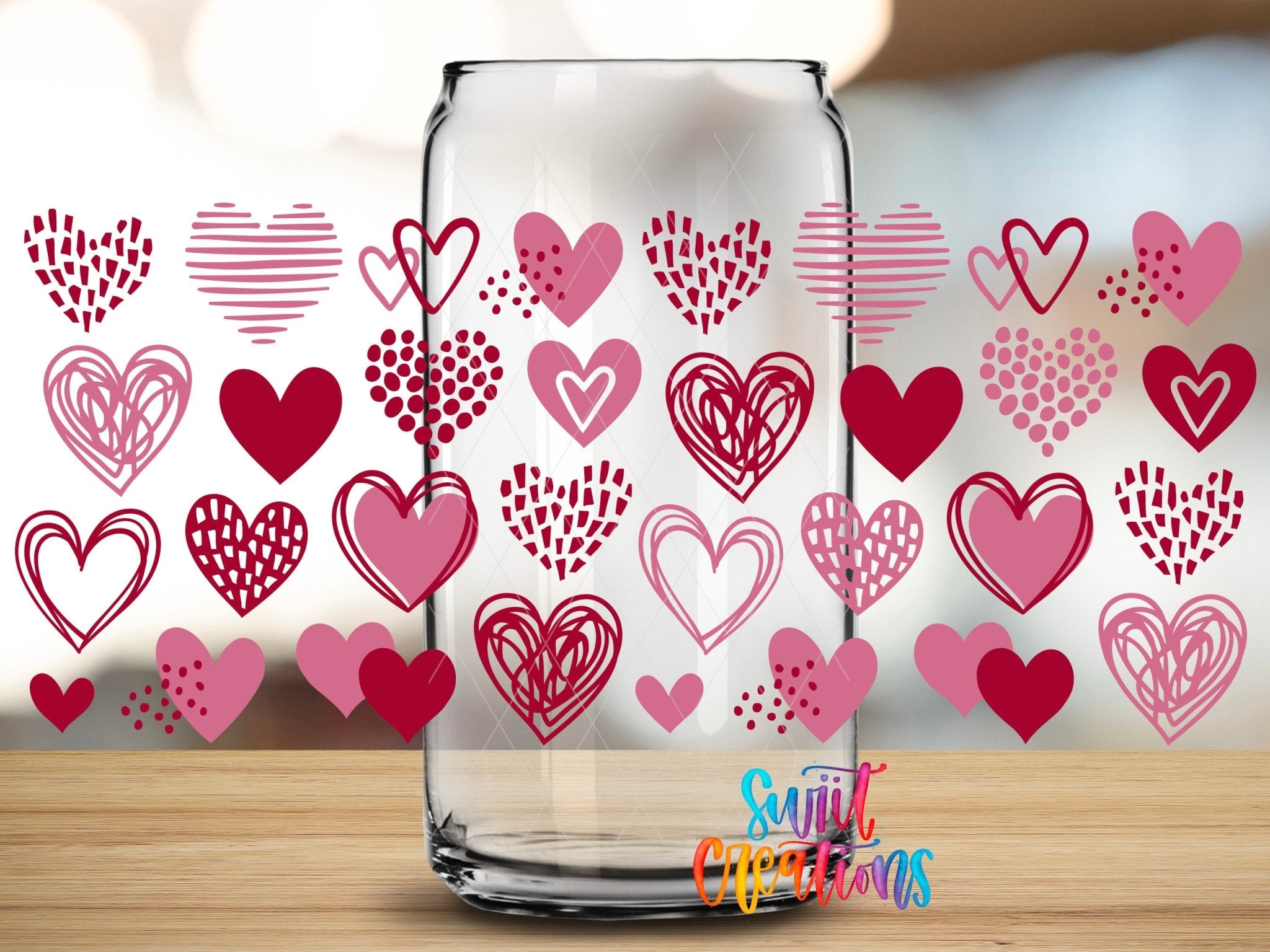 Heart Doodle UV DTF Transfer Tumbler Wrap | Pink Red Valentine Hearts Cup Decal | DTF252 - Swiit Creations