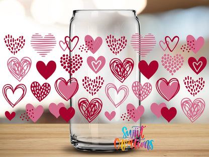 Heart Doodle UV DTF Transfer Tumbler Wrap | Pink Red Valentine Hearts Cup Decal | DTF252 - Swiit Creations