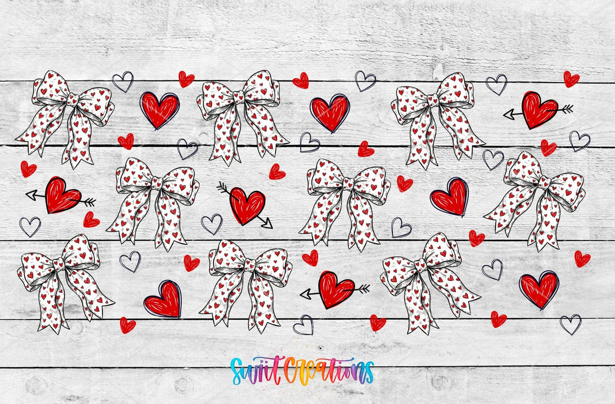 Hearts And Bows UV DTF Transfer Tumbler Wrap | Valentine Heart Bow Cup Decal | DTF305 - Swiit Creations