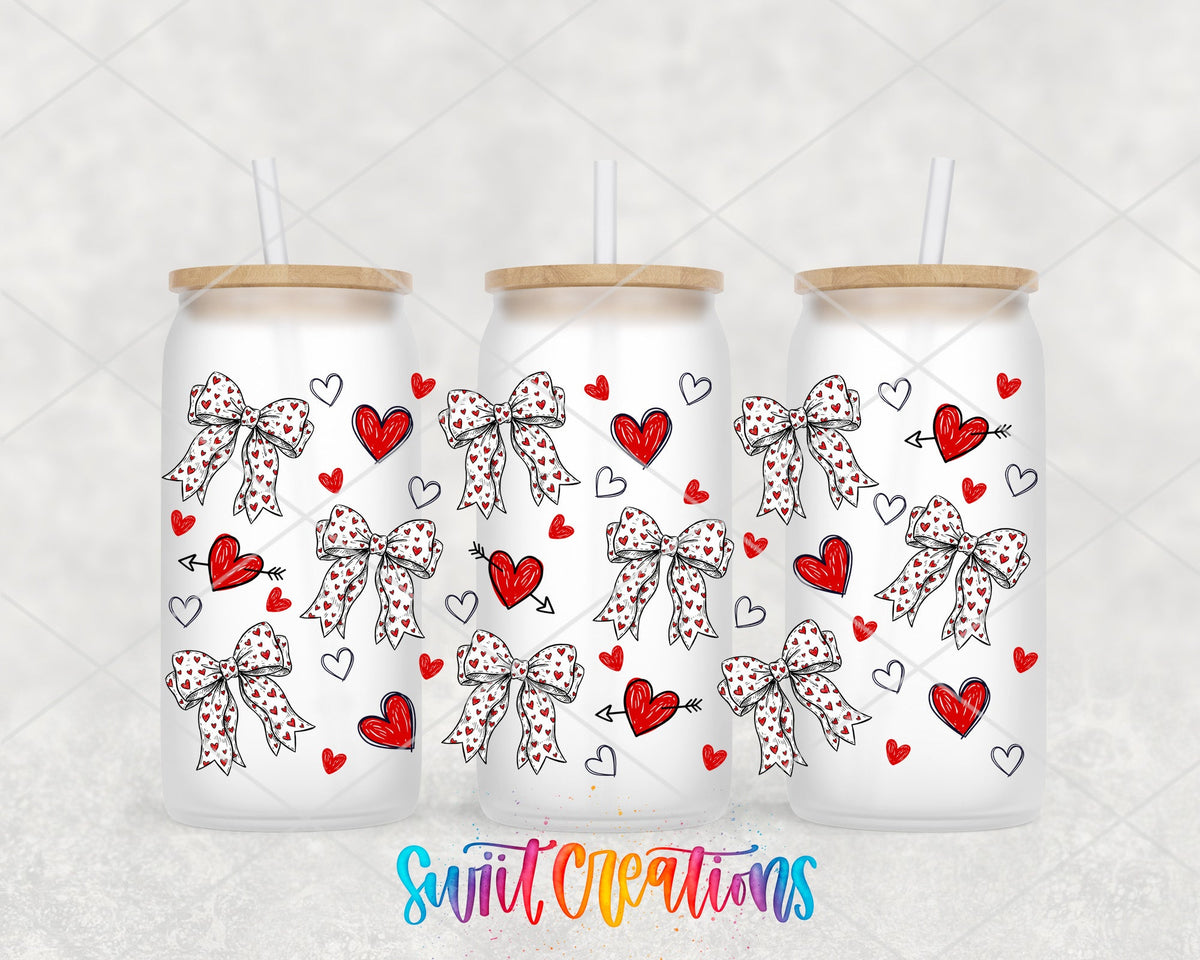 Hearts And Bows UV DTF Transfer Tumbler Wrap | Valentine Heart Bow Cup Decal | DTF305 - Swiit Creations