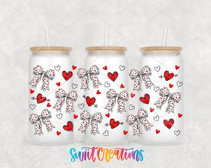 Hearts And Bows UV DTF Transfer Tumbler Wrap | Valentine Heart Bow Cup Decal | DTF305 - Swiit Creations