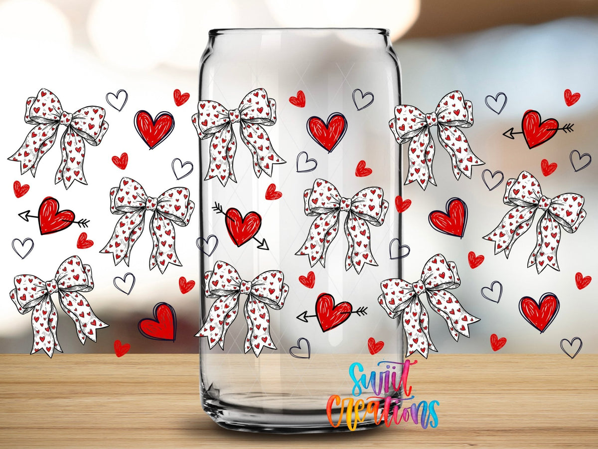 Hearts And Bows UV DTF Transfer Tumbler Wrap | Valentine Heart Bow Cup Decal | DTF305 - Swiit Creations