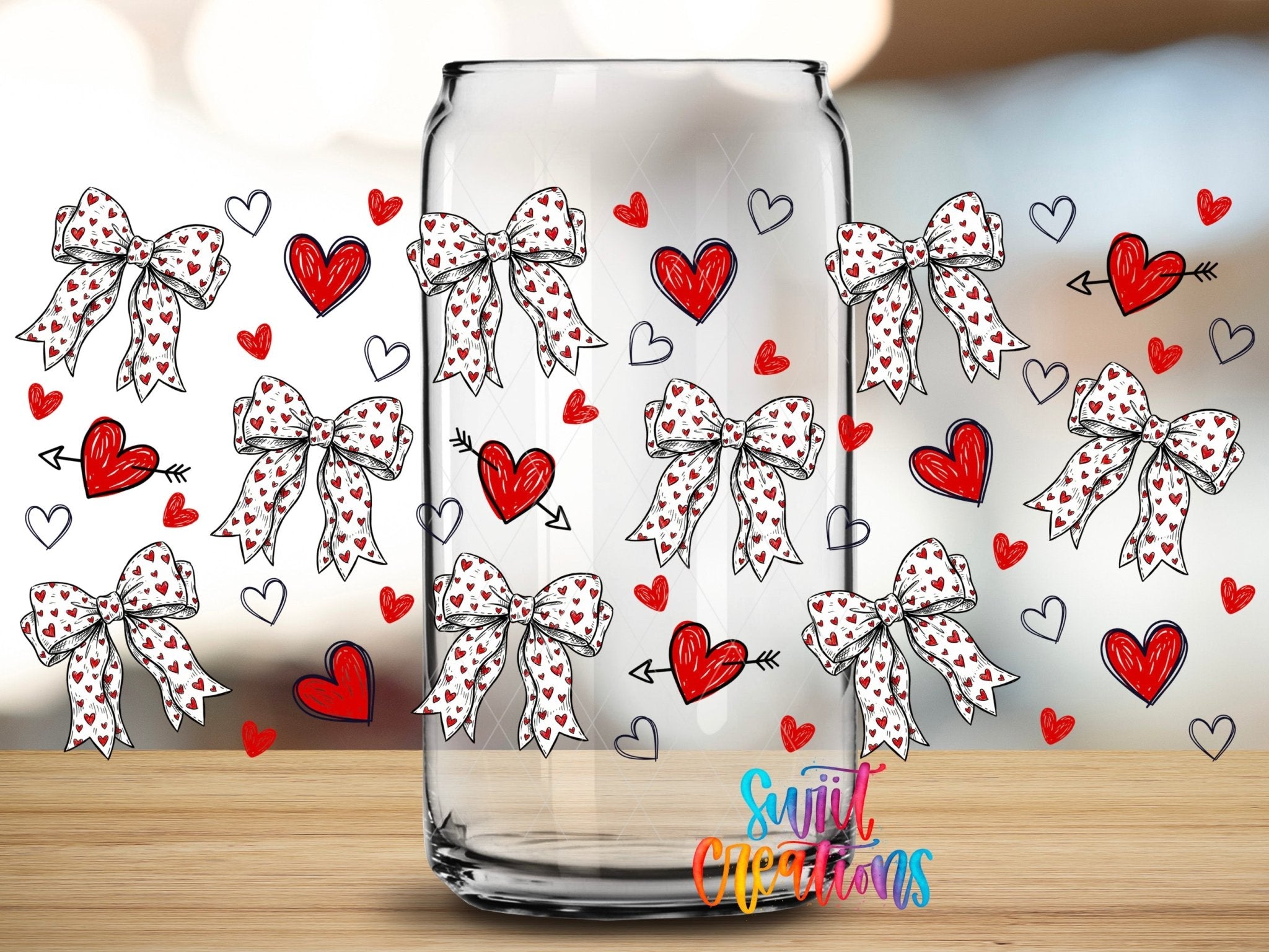 Hearts And Bows UV DTF Transfer Tumbler Wrap | Valentine Heart Bow Cup Decal | DTF305 - Swiit Creations