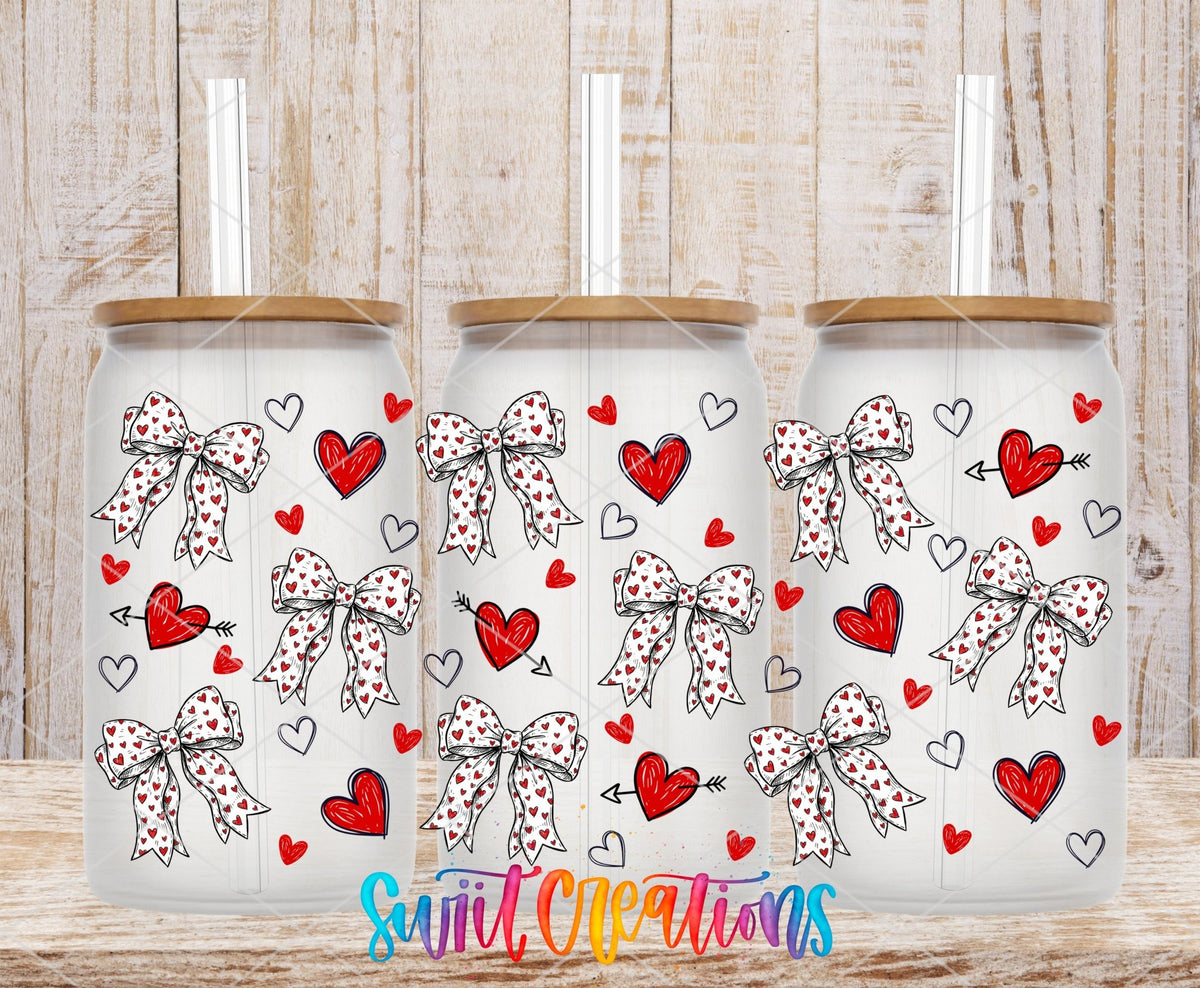Hearts And Bows UV DTF Transfer Tumbler Wrap | Valentine Heart Bow Cup Decal | DTF305 - Swiit Creations