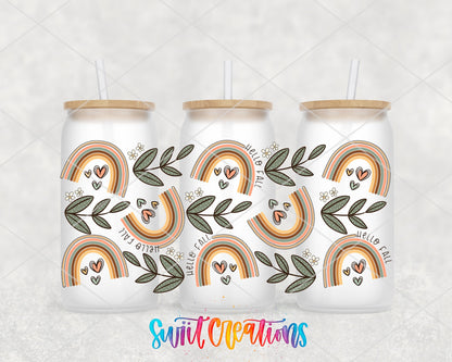 Hello Fall UV DTF Transfer Tumbler Wrap | Boho Rainbow Leaf Autumn Cup Decal | DTF271 - Swiit Creations