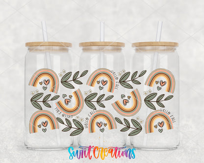 Hello Fall UV DTF Transfer Tumbler Wrap | Boho Rainbow Leaf Autumn Cup Decal | DTF271 - Swiit Creations