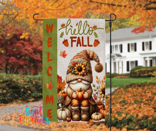 Hello Fall Yard Flag | Adorable Gnome Autumn Garden Flag with Pumpkins and Sunflowers | Outdoor Porch Decor | YF85 - Swiit Creations