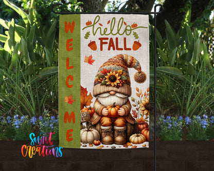 Hello Fall Yard Flag | Adorable Gnome Autumn Garden Flag with Pumpkins and Sunflowers | Outdoor Porch Decor | YF85 - Swiit Creations