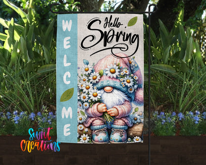 Hello Spring Gnome Yard Flag with Daisies | Pastel Easter Garden Decoration | Cute Springtime Outdoor Yard Banner | YF78 - Swiit Creations