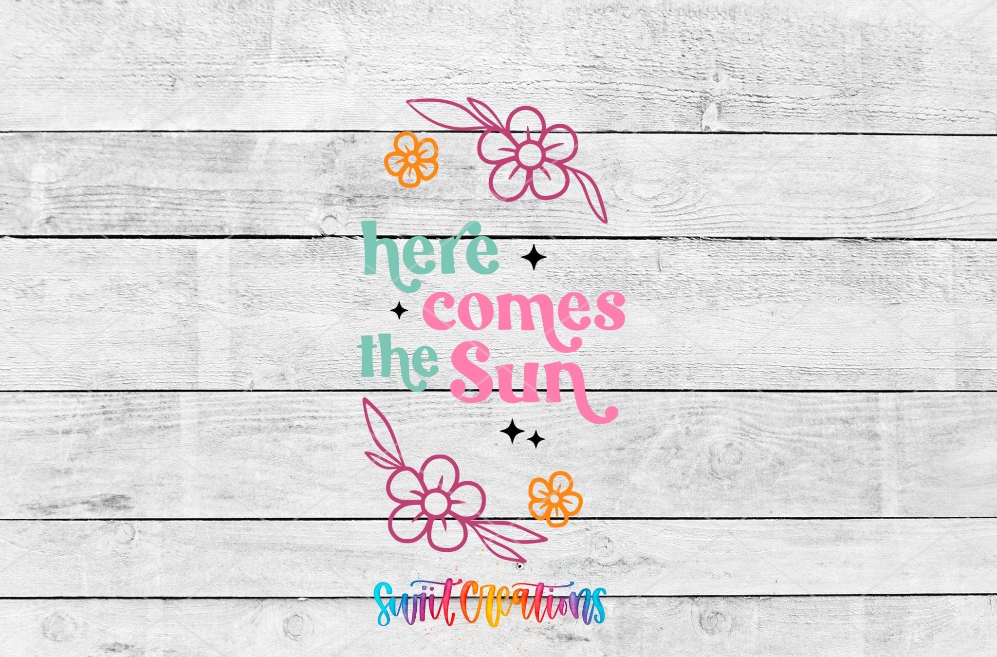 Here Comes The Sun Floral Motel Keychain UV DTF Transfer | Retro Sunshine Decal | MK2059 - Swiit Creations