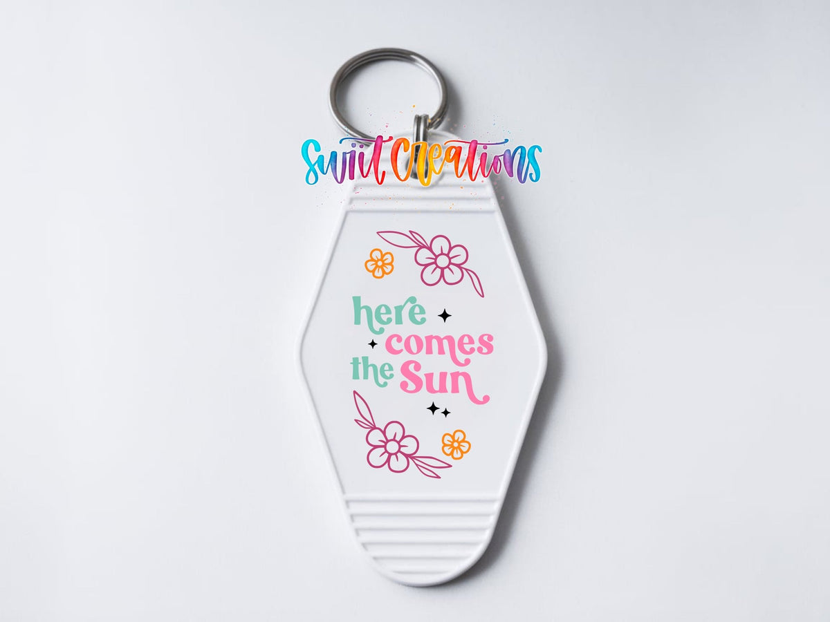 Here Comes The Sun Floral Motel Keychain UV DTF Transfer | Retro Sunshine Decal | MK2059 - Swiit Creations