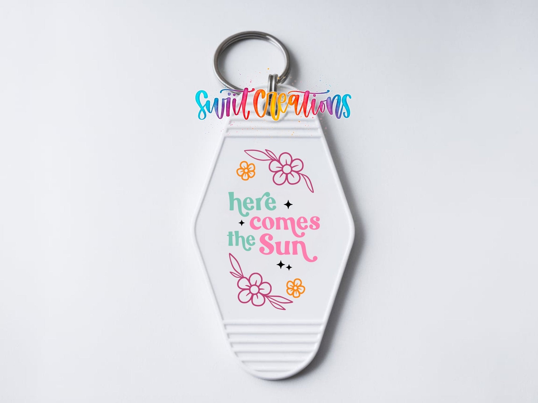 Here Comes The Sun Floral Motel Keychain UV DTF Transfer | Retro Sunshine Decal | MK2059 - Swiit Creations