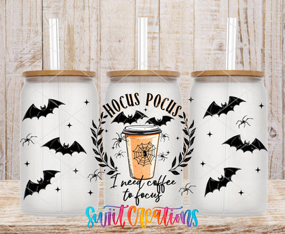 Hocus Pocus I Need Coffee To Focus UV DTF Transfer Tumbler Wrap | Spooky Bat Spider Cup Decal | DTF290 - Swiit Creations