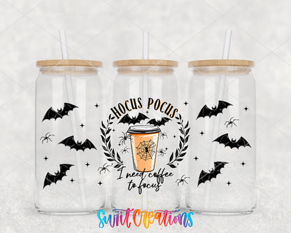 Hocus Pocus I Need Coffee To Focus UV DTF Transfer Tumbler Wrap | Spooky Bat Spider Cup Decal | DTF290 - Swiit Creations
