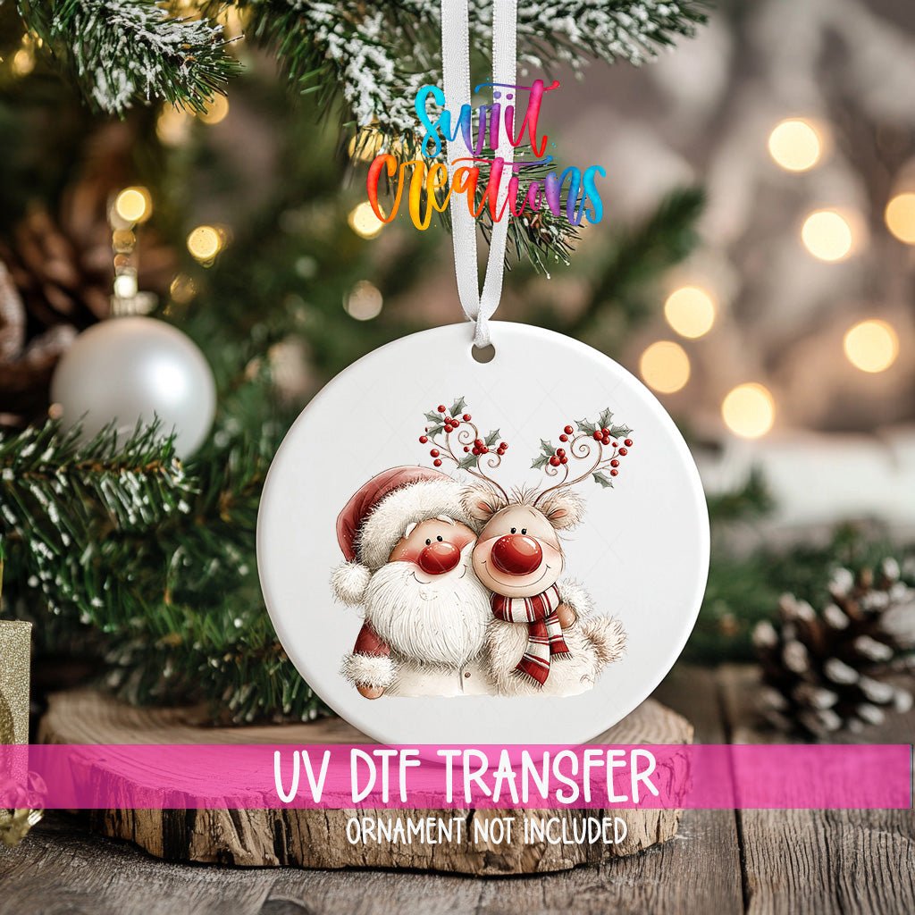 Holly Antler Reindeer Ornament UV DTF Transfer | Santa and Reindeer in Cozy Red Winter Style | O-2172 - Swiit Creations