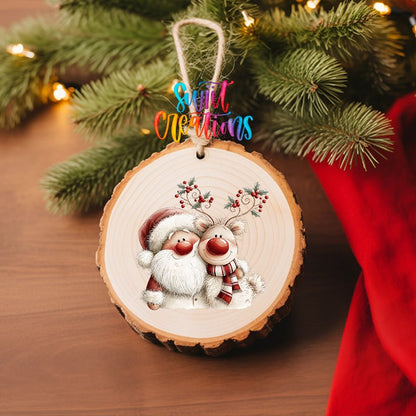 Holly Antler Reindeer Ornament UV DTF Transfer | Santa and Reindeer in Cozy Red Winter Style | O-2172 - Swiit Creations