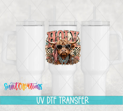 Holy Cow Western Glam UV DTF Transfer | Highland Cow Cowgirl Drinkware Design | UV2078 - Swiit Creations