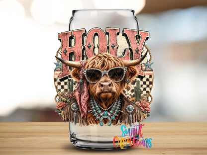 Holy Cow Western Glam UV DTF Transfer | Highland Cow Cowgirl Drinkware Design | UV2078 - Swiit Creations