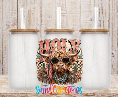 Holy Cow Western Glam UV DTF Transfer | Highland Cow Cowgirl Drinkware Design | UV2078 - Swiit Creations