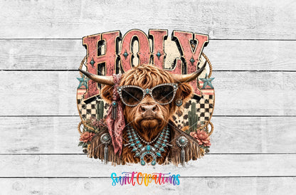 Holy Cow Western Glam UV DTF Transfer | Highland Cow Cowgirl Drinkware Design | UV2078 - Swiit Creations