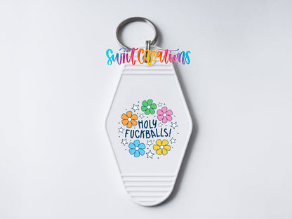 Holy Fuckballs Retro Floral Wreath Motel Keychain UV DTF Transfer | MK2043 - Swiit Creations