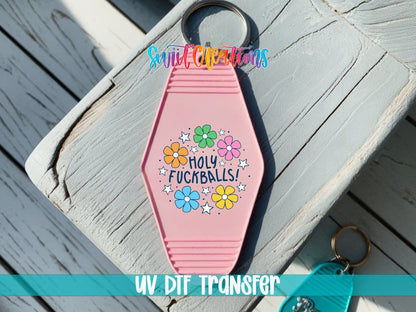 Holy Fuckballs Retro Floral Wreath Motel Keychain UV DTF Transfer | MK2043 - Swiit Creations