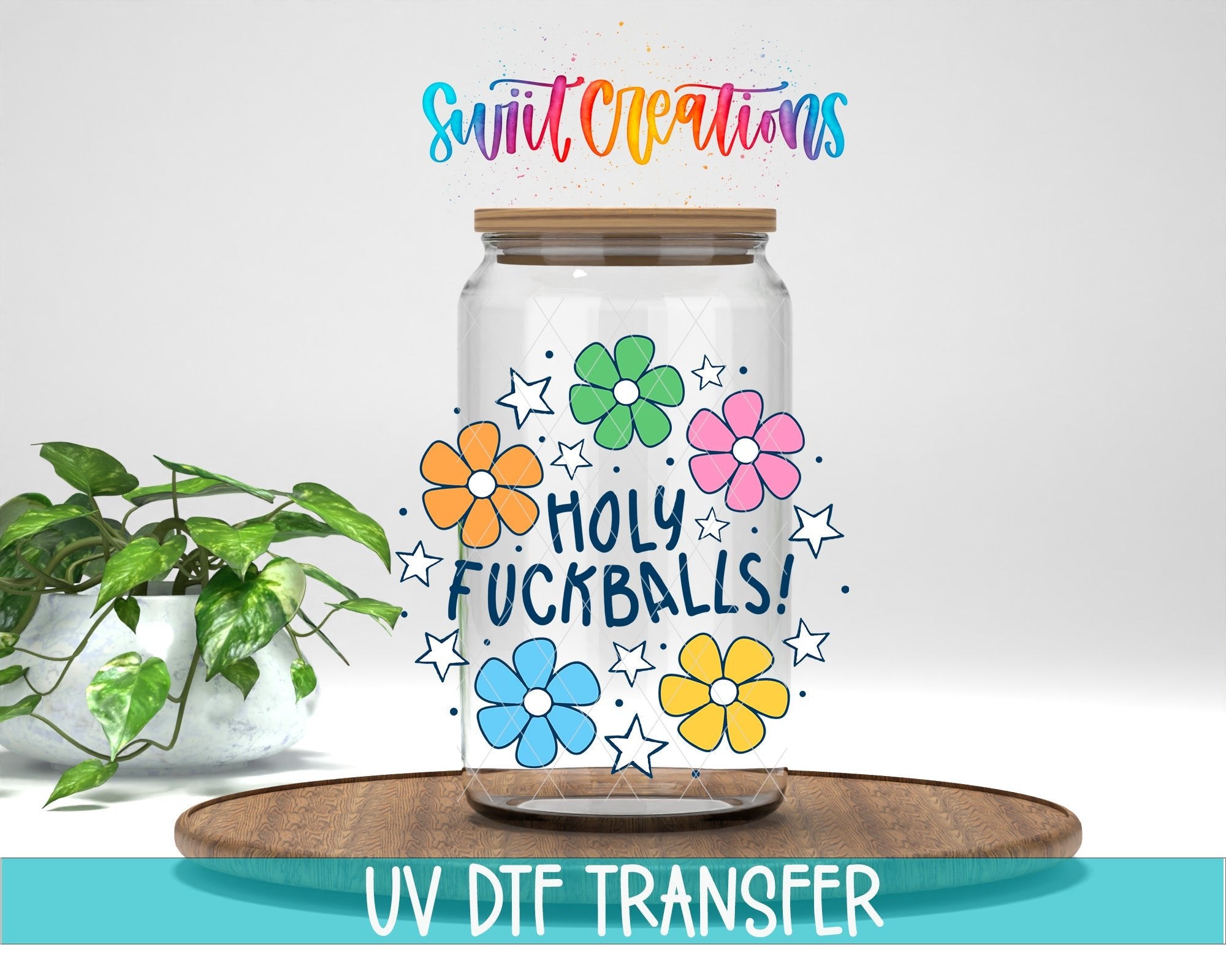 Holy Fuckballs Retro Groovy Flowers UV DTF Tumbler Transfer Decal | UV2043 - Swiit Creations