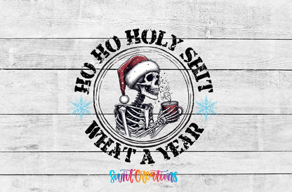Swiit Creations UV DTF Holy Shit What a Year Christmas transfer shown as the full artwork preview
