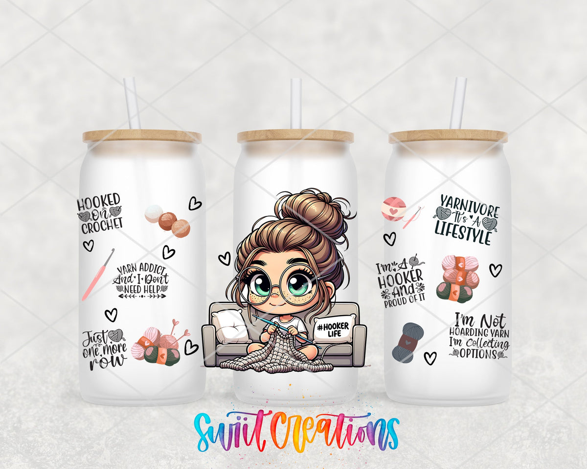 Hooker Life UV DTF Transfer Tumbler Wrap | Crochet Girl Yarn Humor Cup Decal | DTF251 - Swiit Creations