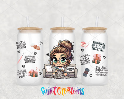 Hooker Life UV DTF Transfer Tumbler Wrap | Crochet Girl Yarn Humor Cup Decal | DTF251 - Swiit Creations