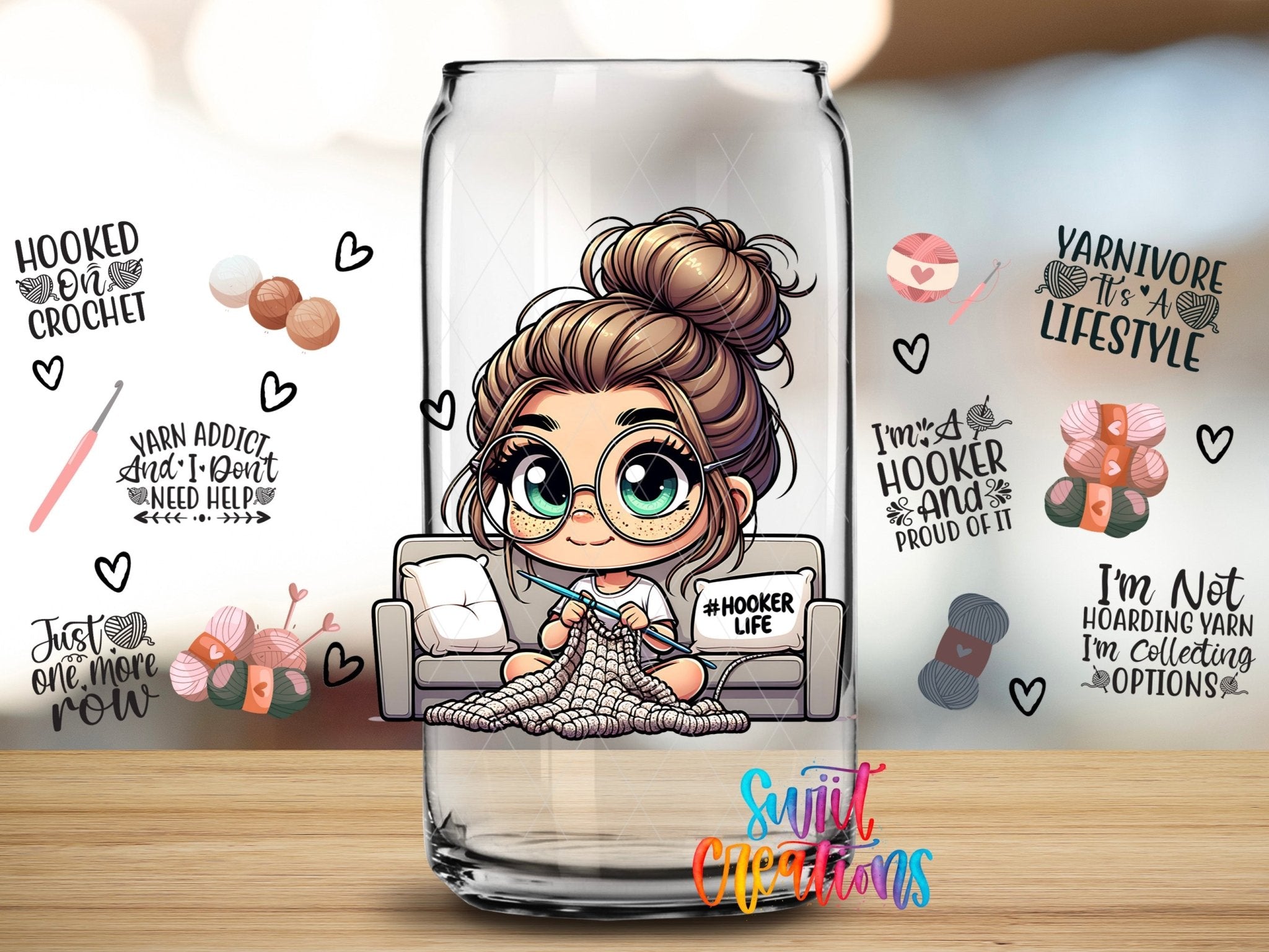 Hooker Life UV DTF Transfer Tumbler Wrap | Crochet Girl Yarn Humor Cup Decal | DTF251 - Swiit Creations