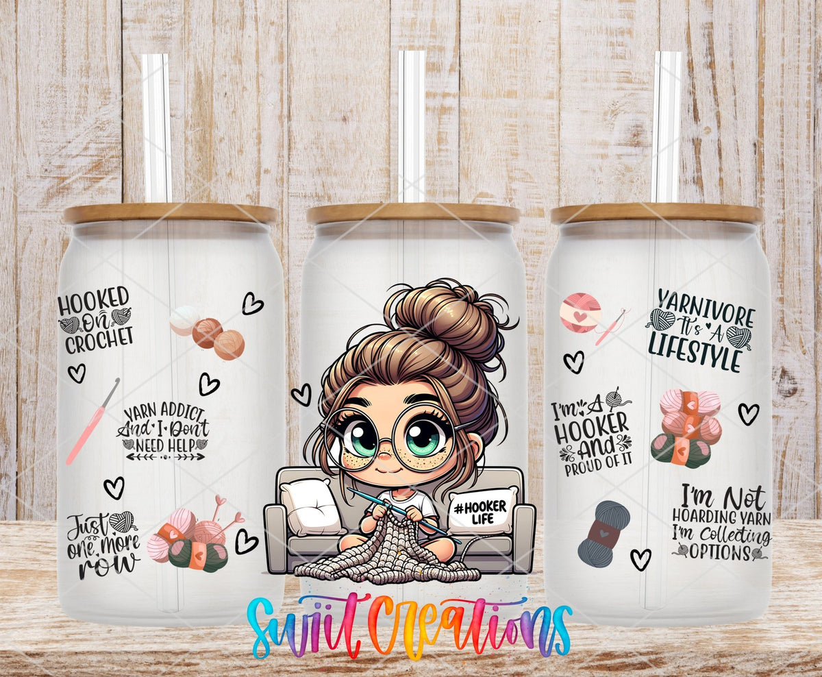 Hooker Life UV DTF Transfer Tumbler Wrap | Crochet Girl Yarn Humor Cup Decal | DTF251 - Swiit Creations