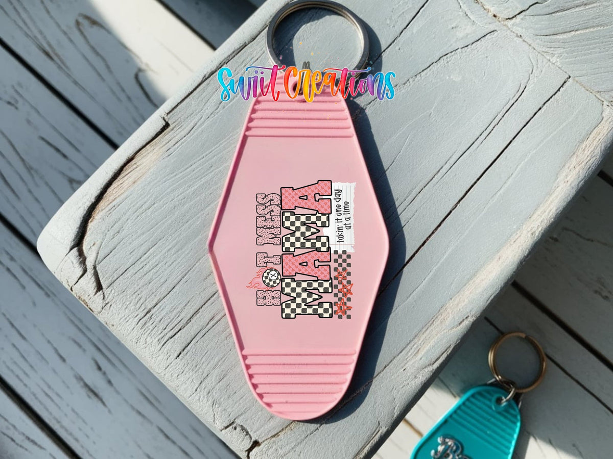 Hot Mess Mama Motel Keychain UV DTF Transfer | Funny Mom Saying | MK1986 - Swiit Creations