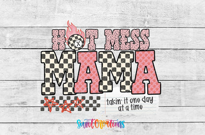 Hot Mess Mama UV DTF transfer shown as a full artwork preview from Swiit Creations